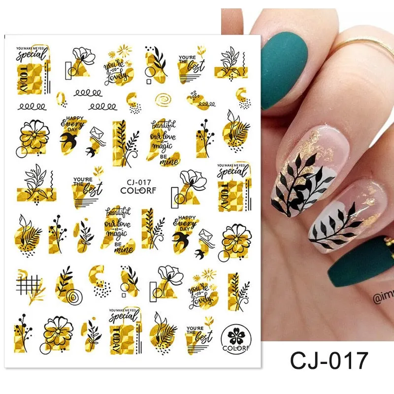 3D Christmas Nail Art Decoration Stickers Sparkly Gold White Colorful  Glitter Geometry Snowflake Winter Slider Nail Foils-Nail Inspo