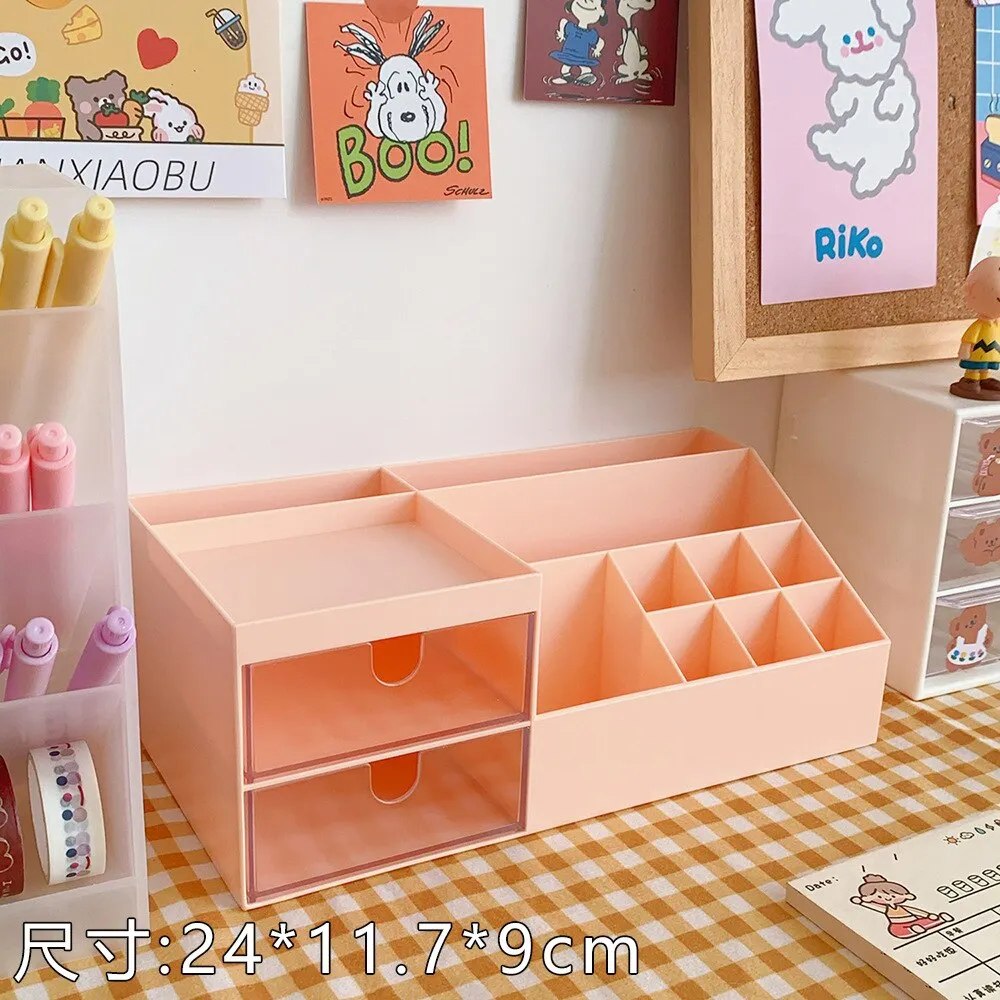 Desktop Storage Box W&G Kawaii Desktop Storage Box Three-color Pen Holder Drawer Type Cute Desktop Storage Pen Holder 515