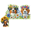 (US Local)Dog Flowers 5D DIY Wooden Diamond Painting Door Topper for Party (Left)