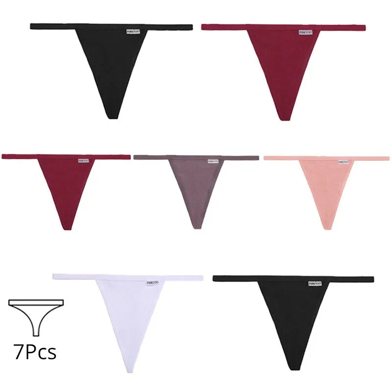 FINETOO 7Pcs/set Cotton Thongs Women Sexy T-Back Underpants Comfortable G-string Underwear M-XL Girls Soft Panties Lingerie 2022