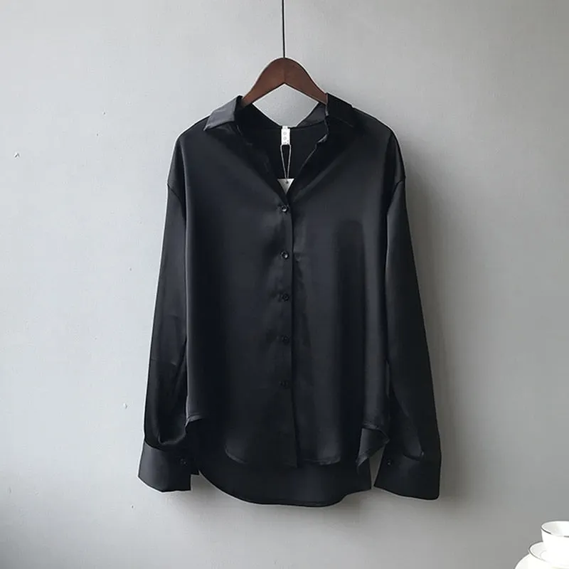 Autumn 2021 Womens Clothing Silk Shirt Vintage Blouse Women Sheer Top Women Long Sleeve Dress Shirt Plus Size Woman Overshirt