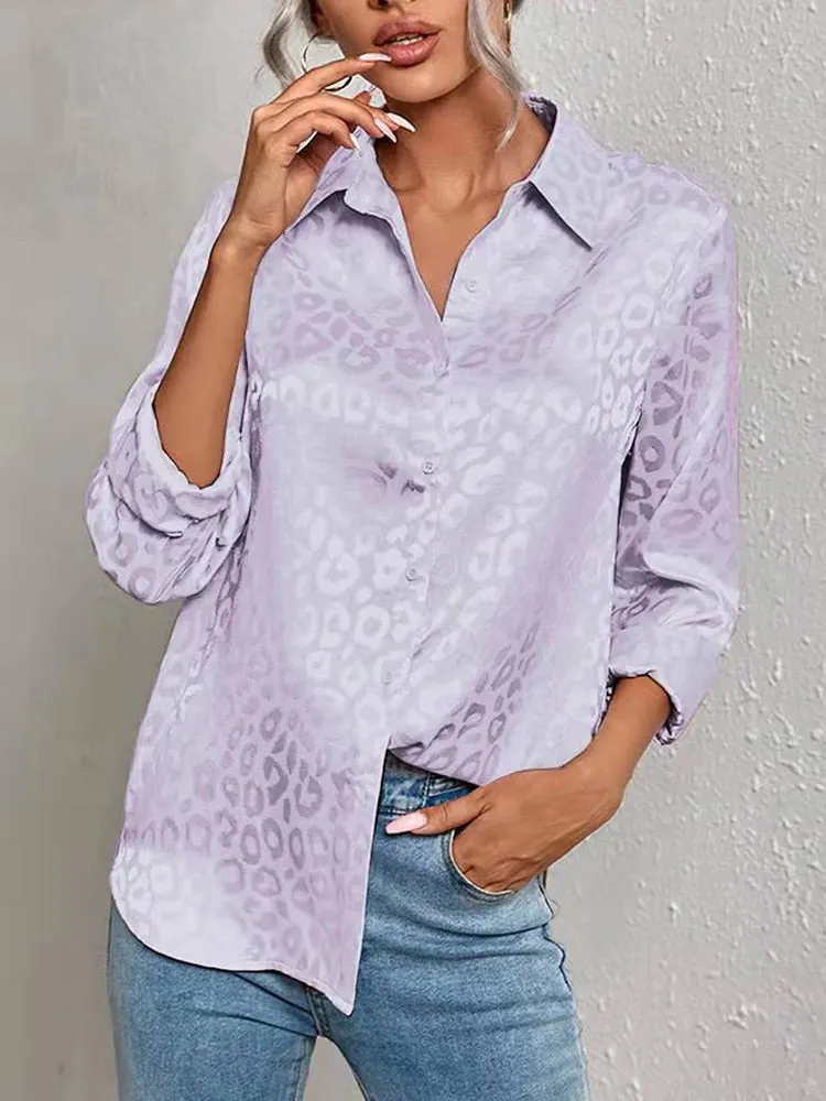 Back to school  Women Leopard Print Luxury Blouse Spring Summer Long Sleeve Lapen Vintage Button Up Shirt Office Lady Satin Tunics Harajuku Top