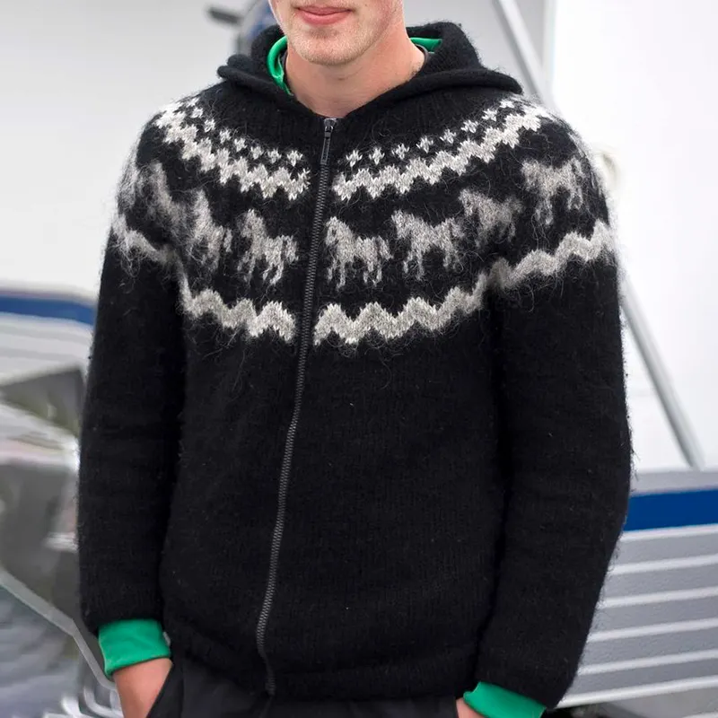 Retro Warm Iceland Jacquard Zipper Hooded Sweatshirt