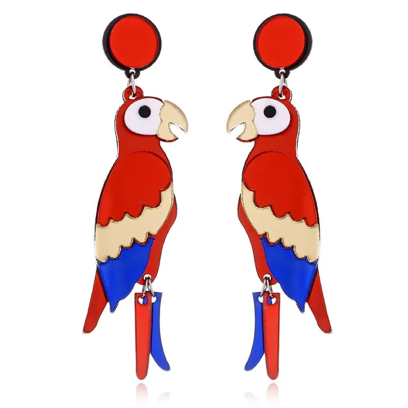 Dvacaman Bohemian Cute Fashion Animal Parrot Bird Drop Earrings Women Shiny Rhinestone Fringed Statement Tassel Earrings Jewelry