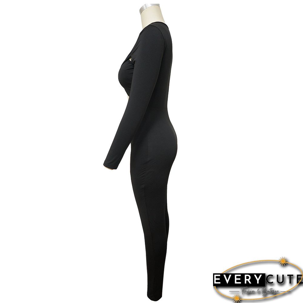 Autumn And Winter New Sexy Cross Tie Solid Color Jumpsuit