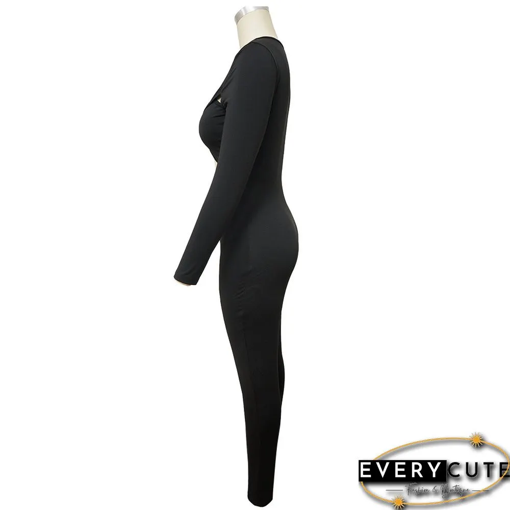 Autumn And Winter New Sexy Cross Tie Solid Color Jumpsuit