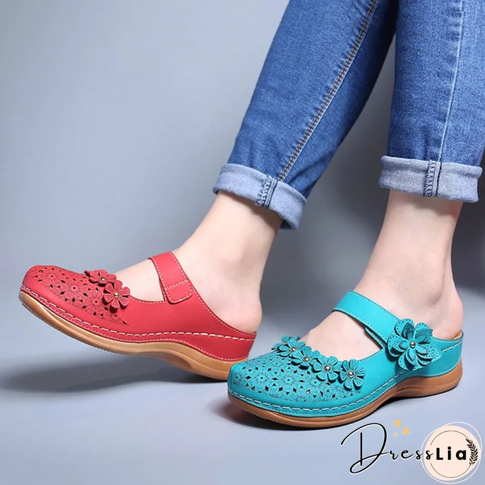 Women Vintage Style Sandals Flats Shoes Summer Casual Shoes Retro Shoes for Women Leather Shoes
