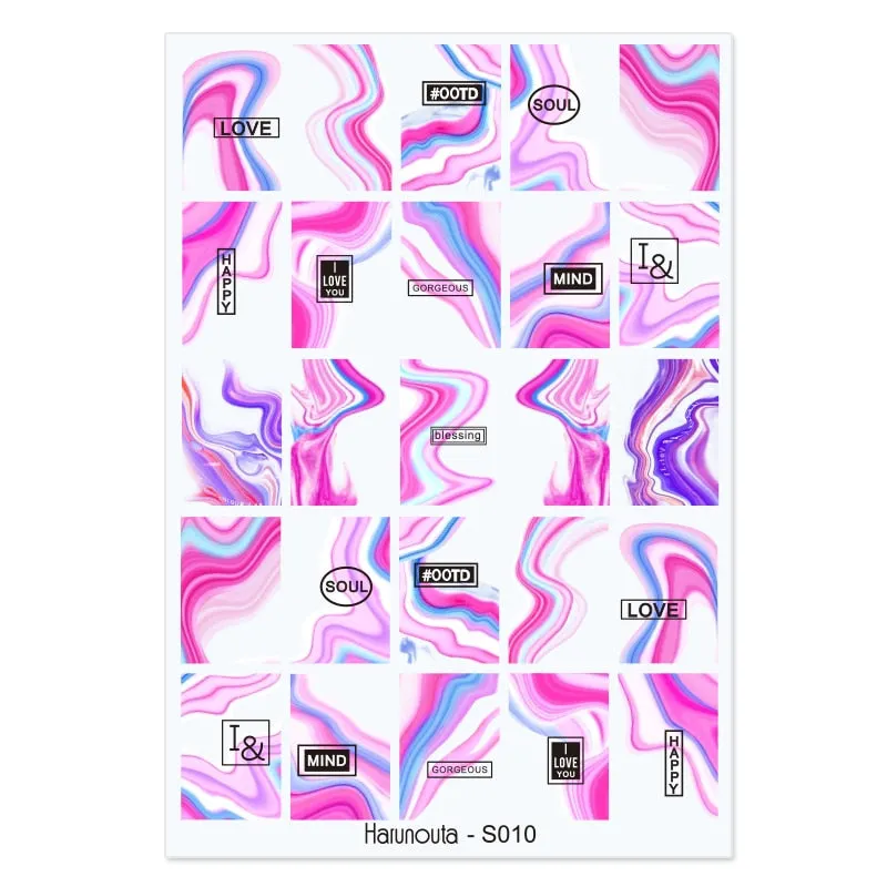 Harunouta Marble Blooming 3D Nail Sticker Decals Flower Leaves Transfer Water Sliders Abstract Geometric Lines Nail Watermark