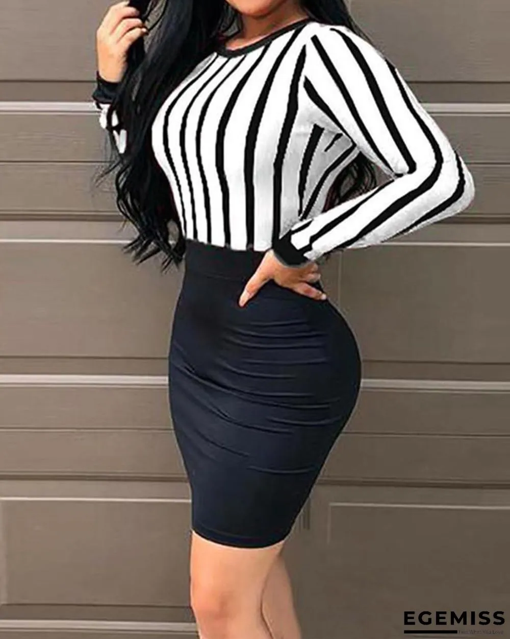 Open Back Striped Top Bodycon Dress Black Dresses | EGEMISS