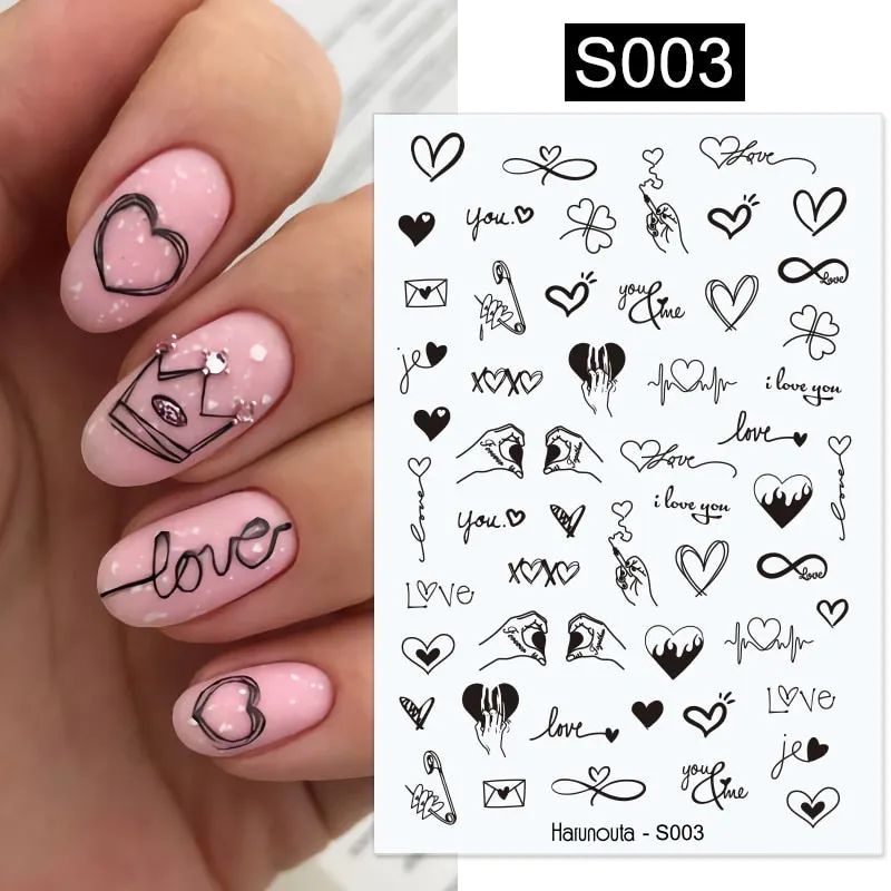 Geometric Lines Flowers Leaves 3D Nail Sticker Figure Woman Face Pattern Special Self Adhesive Nail Art Decals Manicures Sliders-Nail Inspo