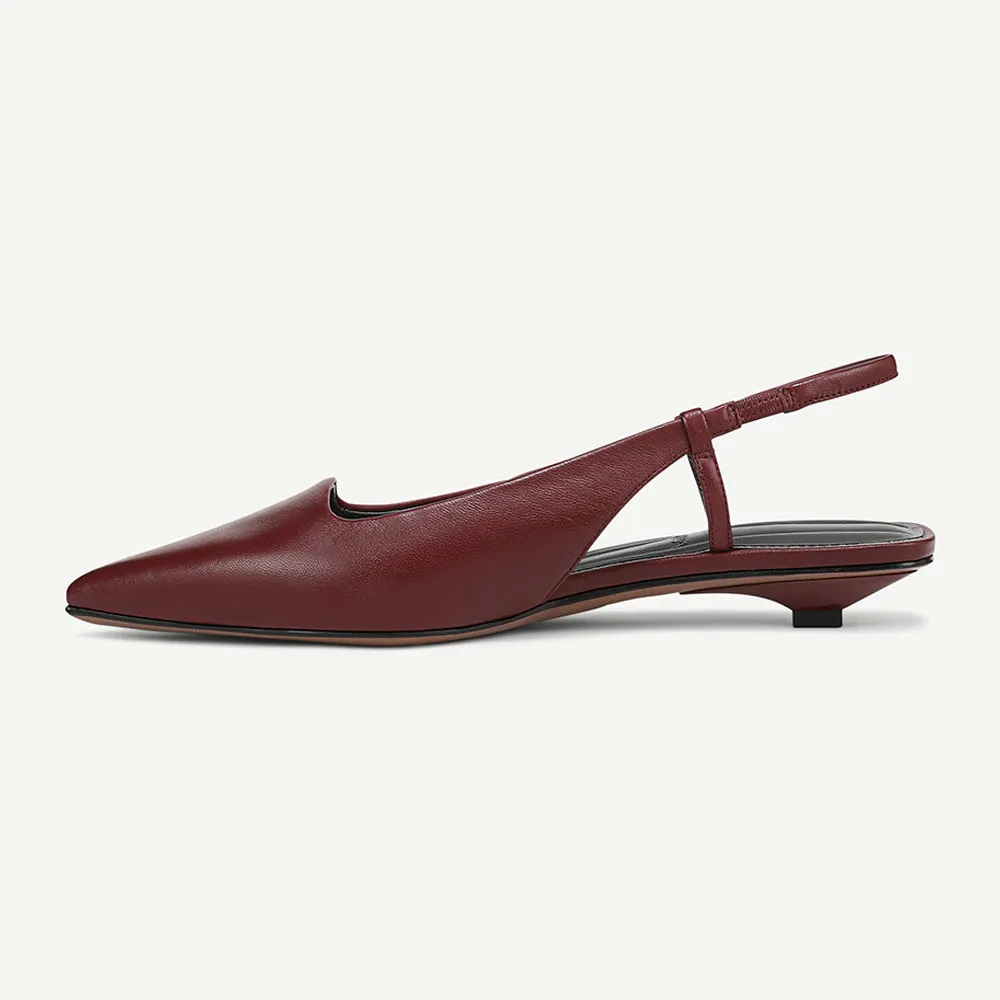 Maroon Pointed Toe Flats Stretch Strap Casual Slingback Shoes