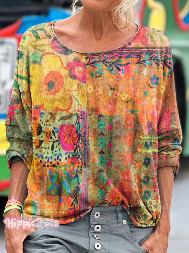 Women&rsquo;s Vintage Retro Floral Art Print Casual Long Sleeve T-Shirt 1 / S