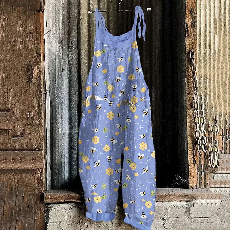 Honey Flying Bees Pattern Spring Casual Jumpsuit