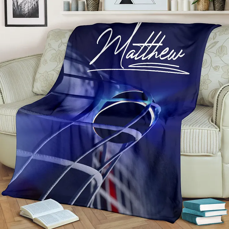 Personalized Hockey Blanket, Blue Hockey Blanket For Teen Hockey Goal Blanket | BKKid569