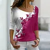 Blusa manga longa floral com decote em V