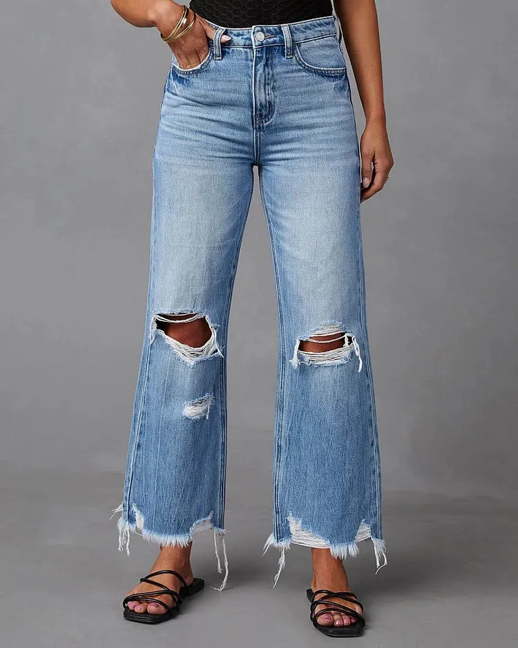 Mocuishle Wide Leg Distressed Jeans