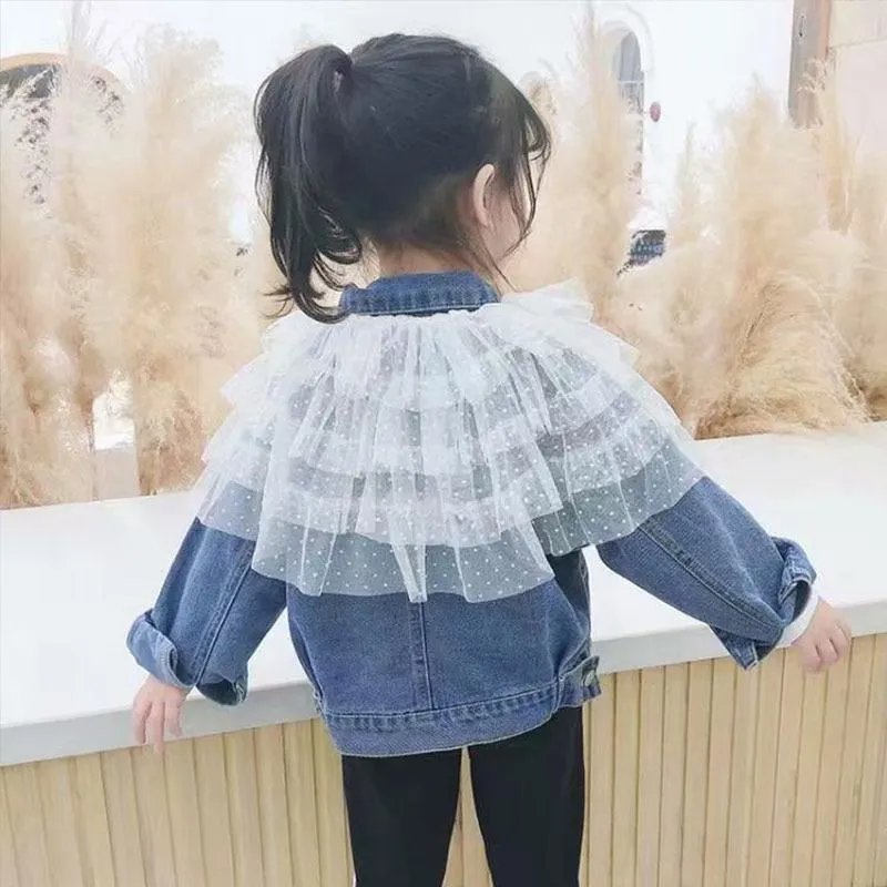 New Children's Denim Jackets Girl Trench Jean Embroidery Jackets Girls Kids clothing baby Lace coat Casual outerwear Windbreaker