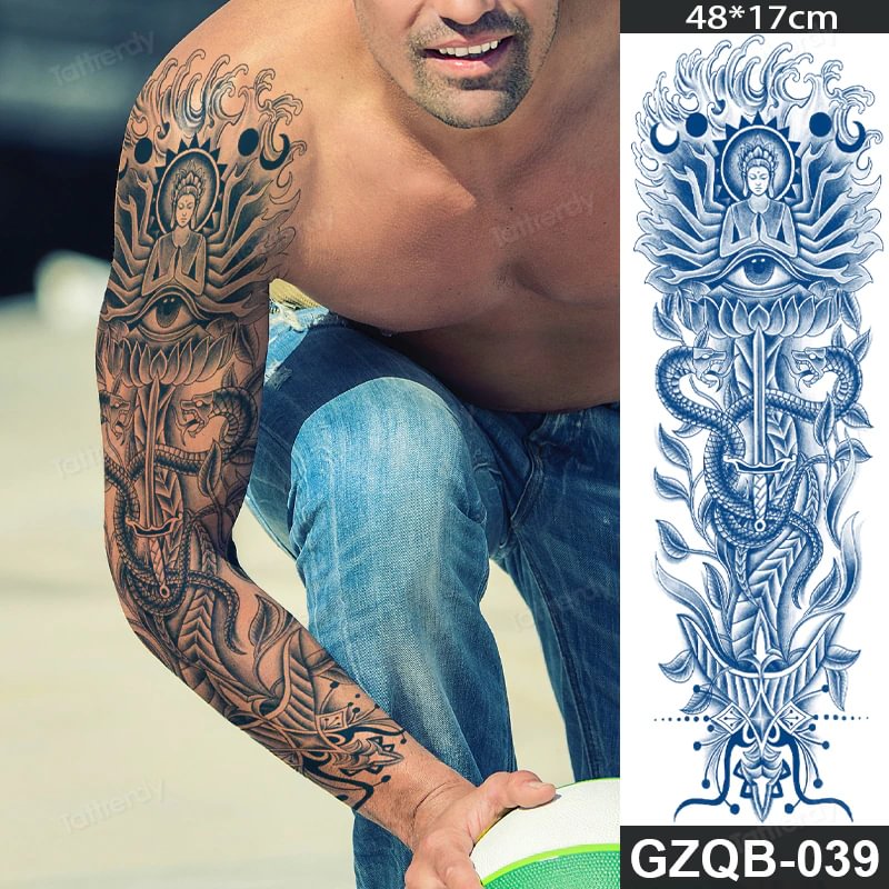 Sdrawing transfer tattoo fake large size full arm tattoo sleeve juice ink long lasting waterproof temporary tattoos men body art