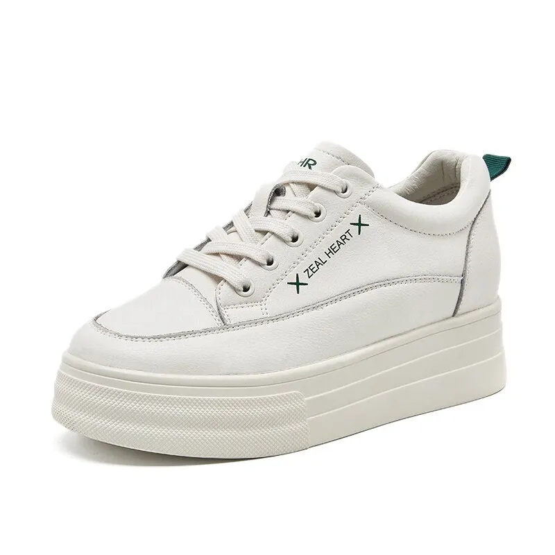 Fashion White Split Leather Women Chunky Sneakers White Shoes Lace Up Tenis Feminino Zapatos De Mujer Platform Women Casual Shoe