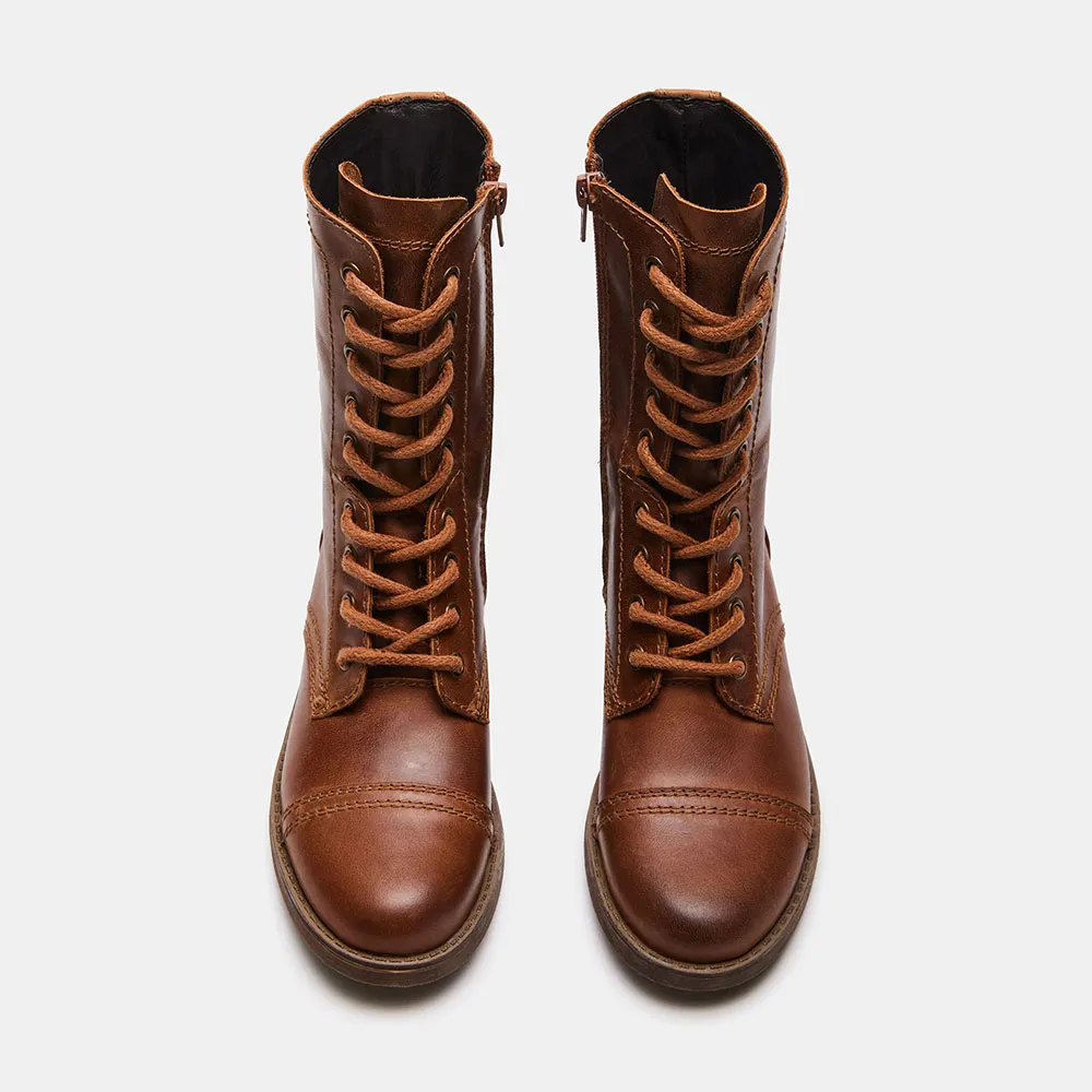 Brown Vegan Leather Lace Up Round Toe Heeled Ankle Bootss for Women
