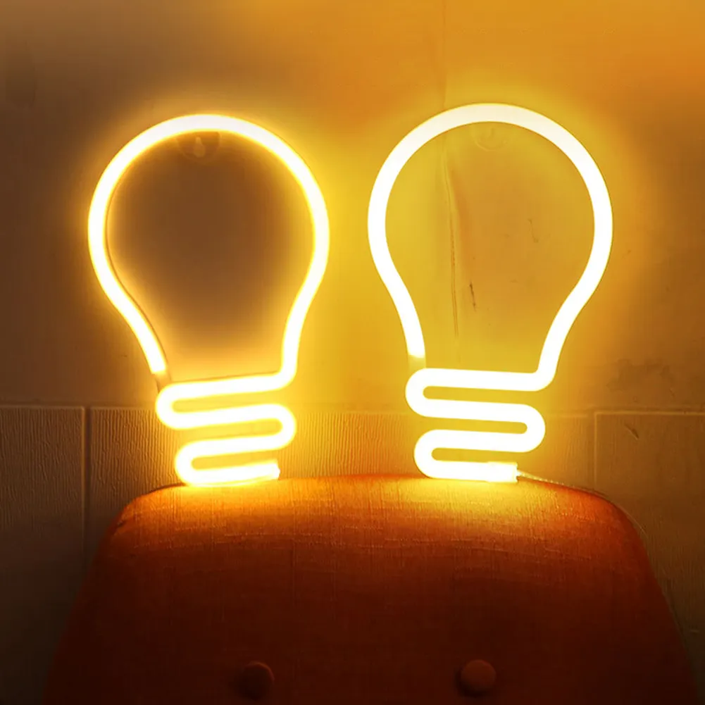 Light Bulb LED Neon Light Neon Sign Hanging Decoration Night Lamp (Warm)