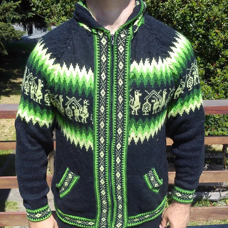Colourful Iceland Jacquard Zipper Up Hooded Sweater（Unisex）