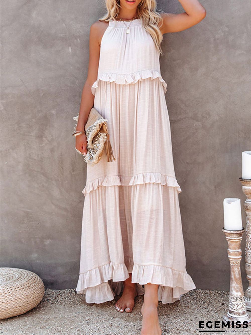Irregular Cake Skirt No Sleeve Length Mop Holiday Dress | EGEMISS