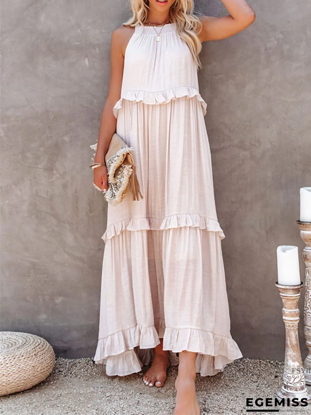 Irregular Cake Skirt No Sleeve Length Mop Holiday Dress | EGEMISS