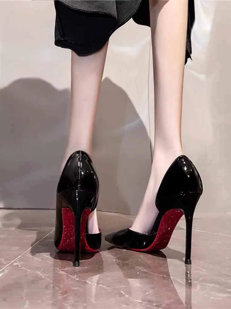 Breakj Breakj High-Heeled Women's Fine Red Background Red Inside Sexy Bed Flirting Super High 10Cm Naked Paint Leather Single Shoes