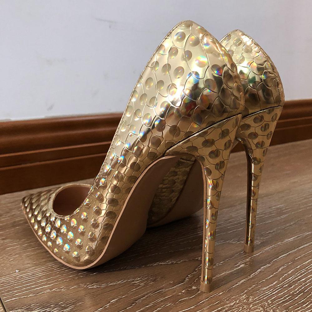 GOOSHOE 12cm High Heel Stiletto Women Golden Glitter Pointed Toe Stiletto Shoes Size 33-45