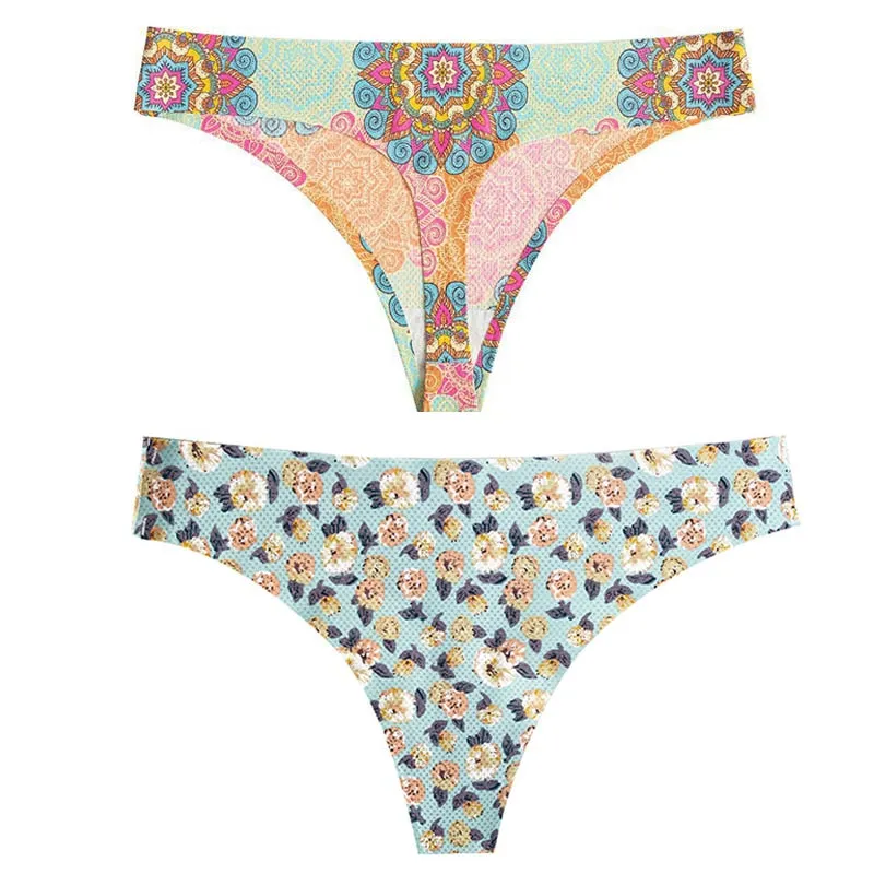 CINOON 2pcs Sexy Flowers Lingerie Woman Knickers Low-waist Panties Thong Seamless Breathable Underwear Female G String Intimates