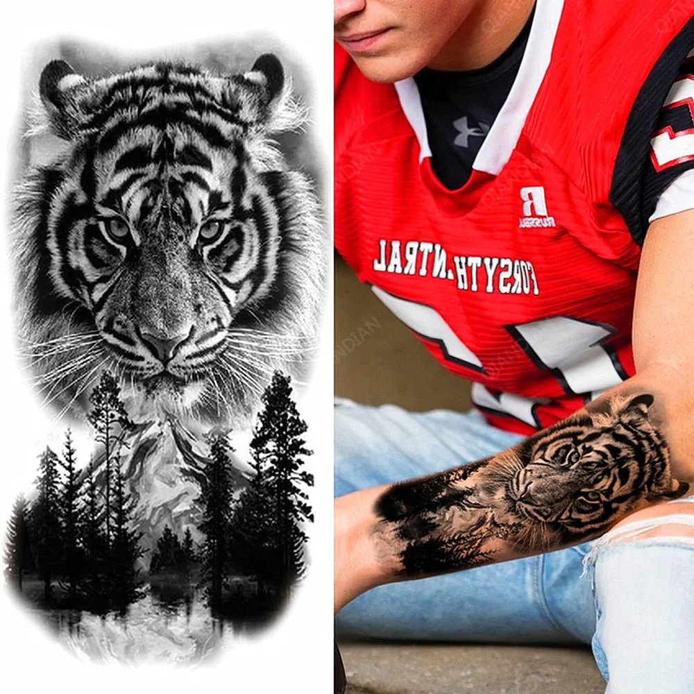 10 Piece/Set Waterproof Temporary Tattoo Sticker Lion King Rose Tiger Skull Forest Flower Body Arm Art Cool Sleeve Man Women