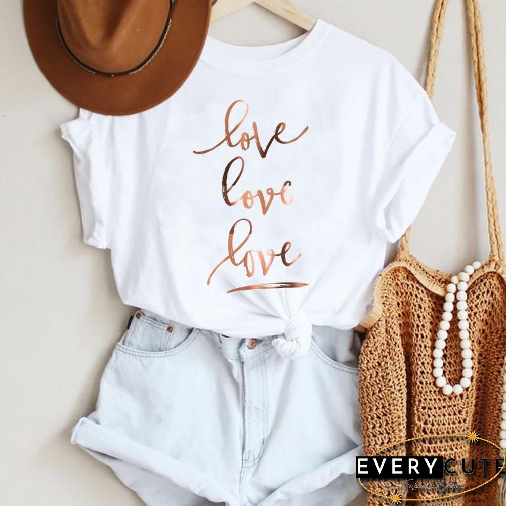 Women Cartoon Leopard Star Love Letter Trend 90S Fashion Summer Lady Print Tee Graphic T Top Female Tshirts Clothes T-Shirt