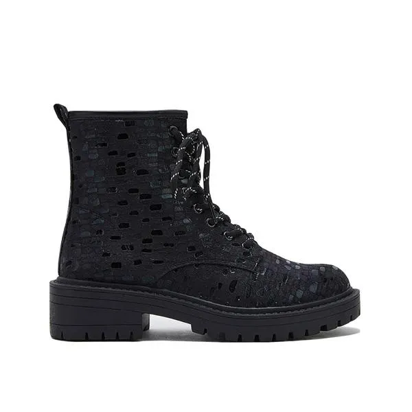Women Sexy Sequin Lace-Up Ankle Chunky Heel Boots