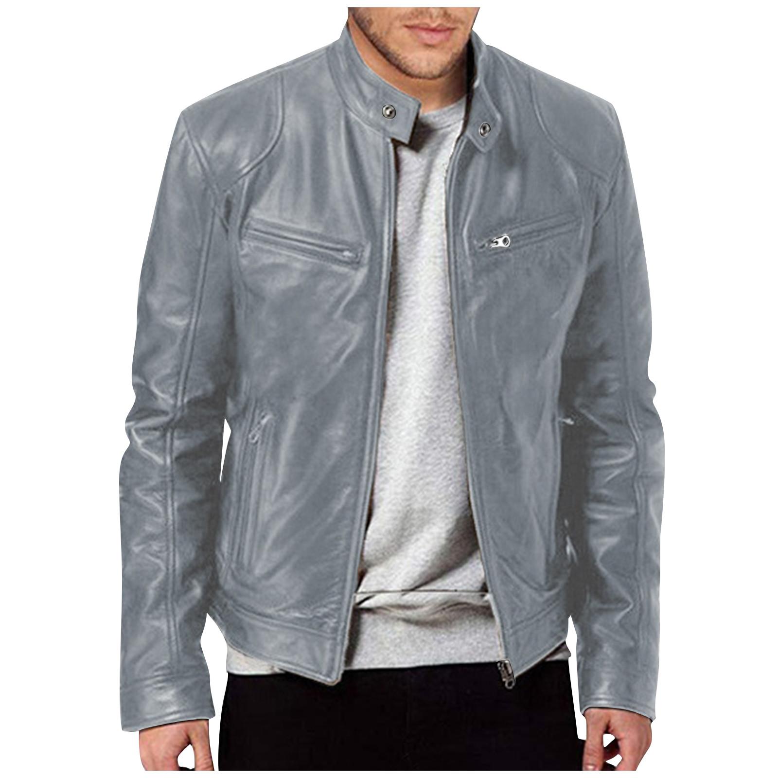 Fashion Men Autumn Winter Warm Casual Leather Zipper Long Sleeve Jacket Coat Top