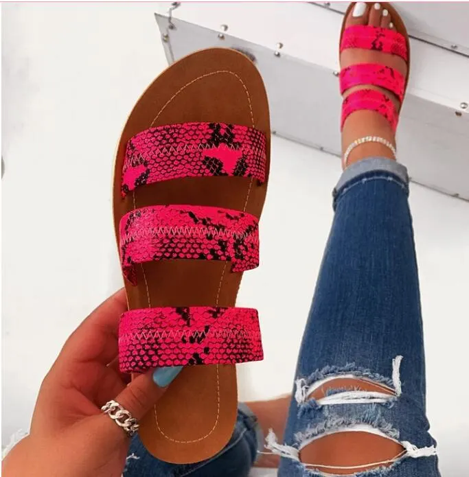 New Summer Women Sandals Designers Open Toe Flat Heel Sandals Slip on Leopard Sandalias Mujer Size 37-42