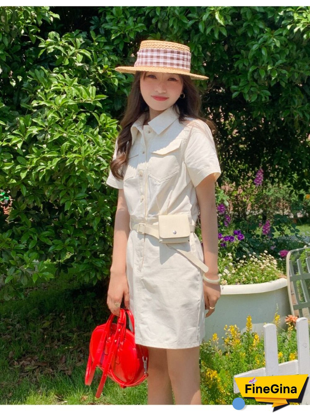 Safari Style Slim Fit Dress Women Summer Vintage Khaki Dresses With Waist Bag Female Button Cowboy Vestidos Mujer