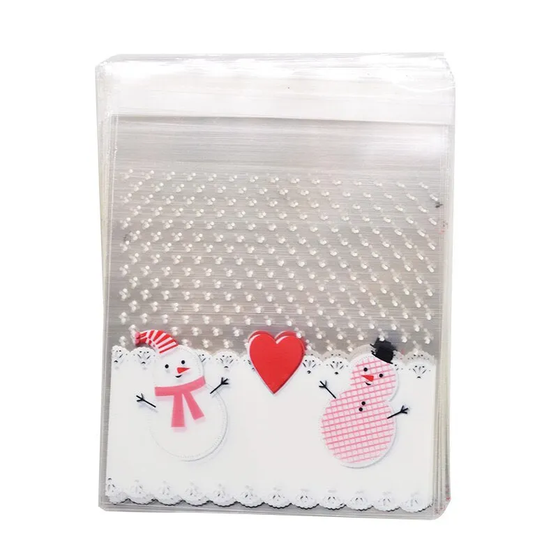 50Pcs 10x10cm Christmas Candy Cookie Gift Bags Plastic Self-adhesive Biscuits Snack Packaging Bags Xmas Party Decoration Favors
