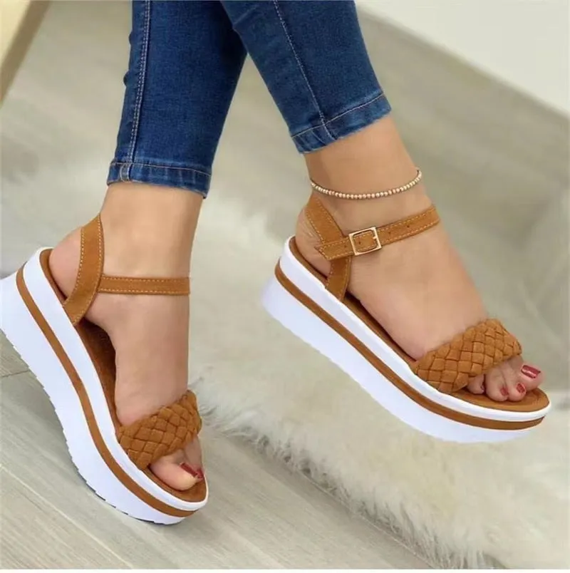 New Women Sandals Summer  Fashion Peep Toe Flip Flops Buckle Non-slip Platform Sandals Woman Sandalia Feminina Plus Size 35~43