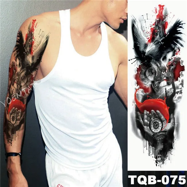 Large Arm Sleeve Tattoo Owl Angel Rose Waterproof Temporary Fake Tatoo Sticker Skull Fox Wings Men Women Full Totem Tatto Artes