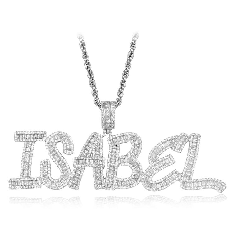 Iced Design Text T Square Letters Pendants Hip Hop Bling Bling Necklaces (Max up to 6 letters)