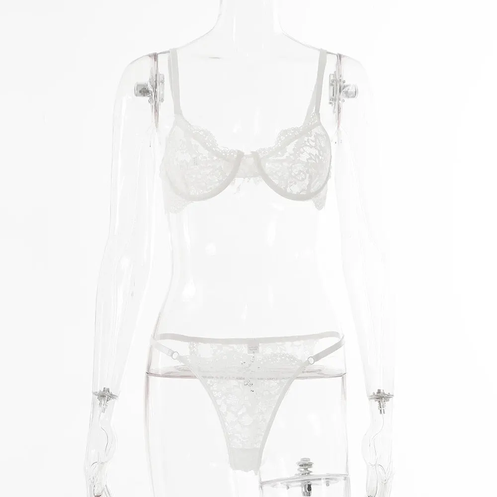 Yimunancy 2-piece Bra Set Women Lace Bra + Panties Sexy Underwear Ladies Lingerie Set