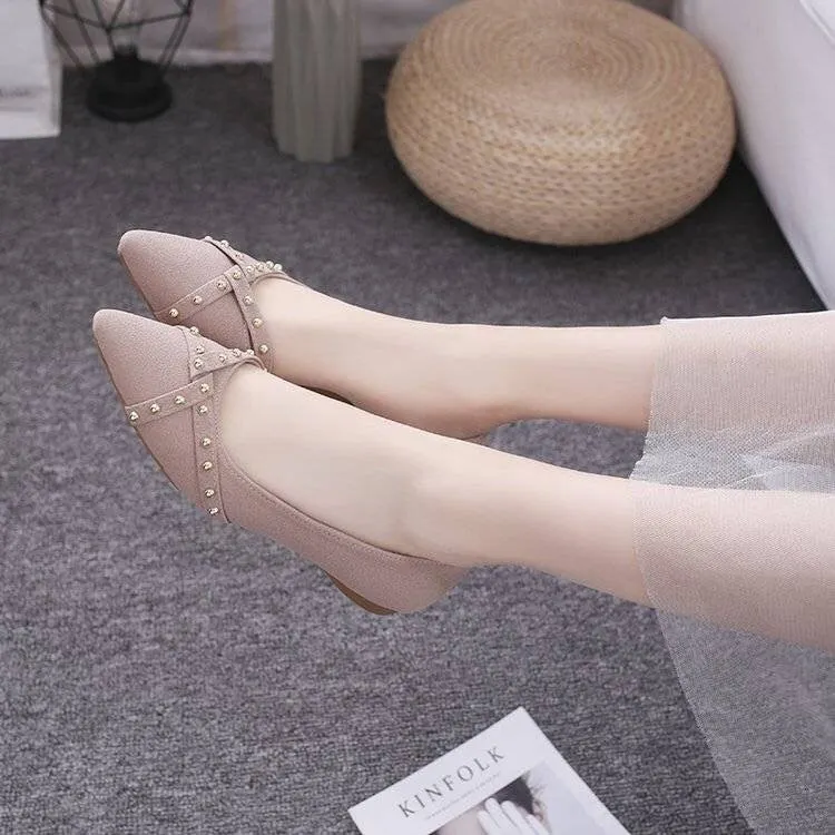 Women Flats Pink Black Pure Color Plus Small Size 34 Large 41 42 43 44 Suede Leather Pointed Toe Office Lady Flat Heel Shoes