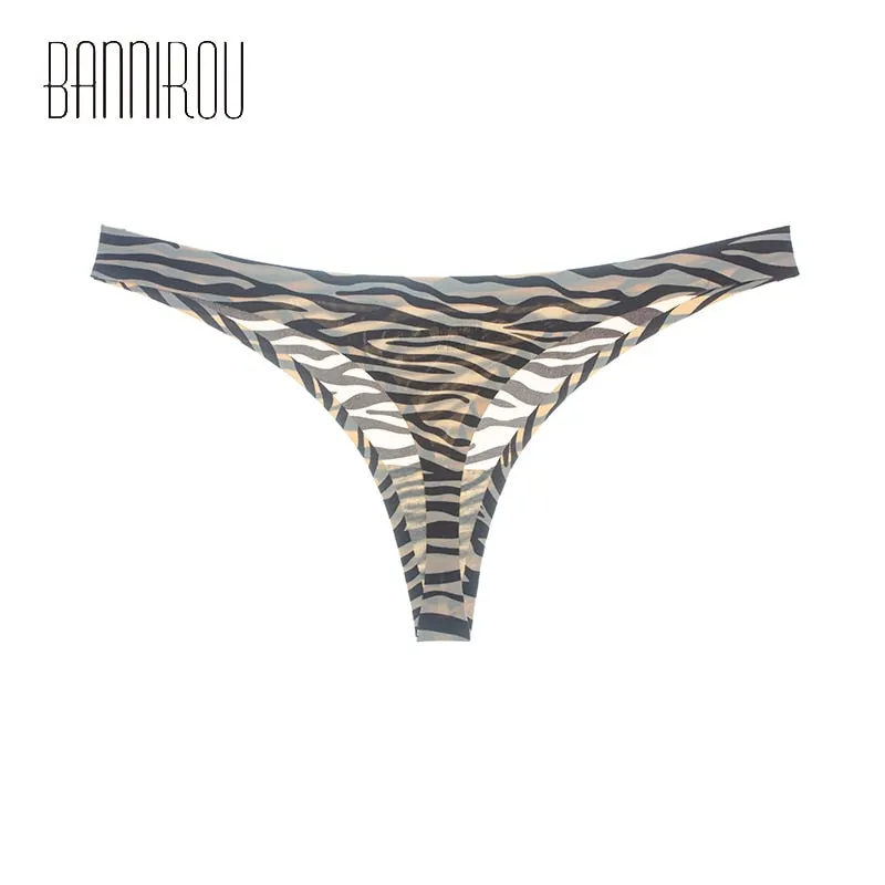3 pcs Woman Underwear Sexy Seamless Ice Silk Sports Female T-back Print Soft High Quality G-string Thong For Woman Panties 2021