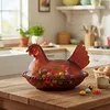 Vintage-Style Glass Hen on Nest Dish with Lid Tabletop Dessert Plate Snack Bowl