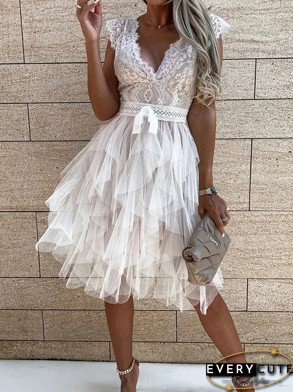 Pleated Dress Women Summer Deep V-Neck Sweet Sleeveless Solid Ladies Party Dress Lace Sexy Holiday Streetwear Dropshipping