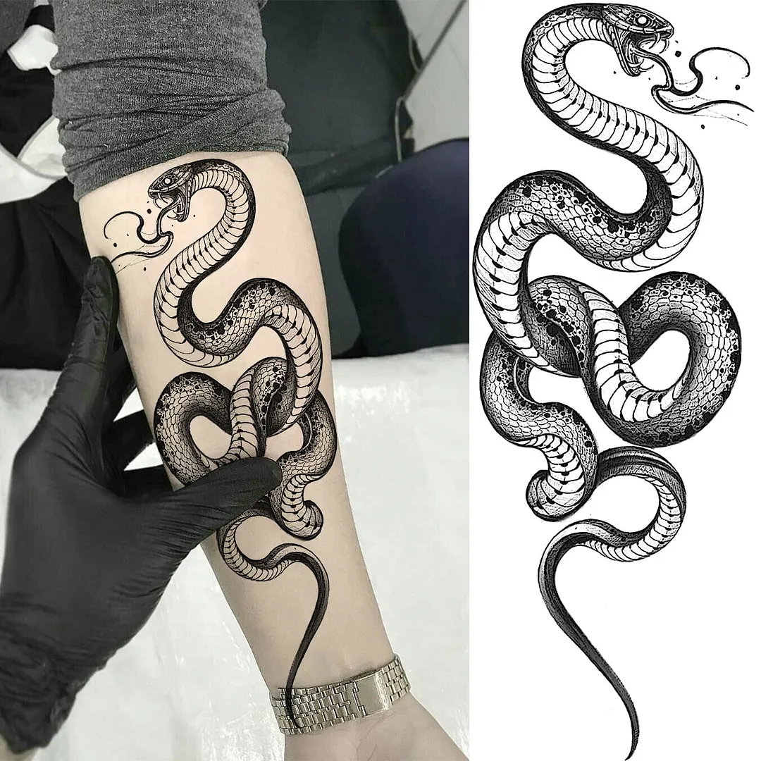 Black Rose Flower Snake Temporary Tattoos For Women Adult Peony Serpent Fake Tattoo Forearm Body Art Painting Waterproof Tatoos