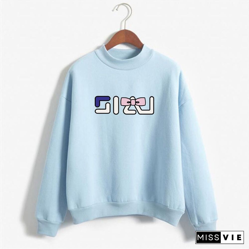 Women's Fashion Print Short Casual Pullover Loose Middle Collar Sweater