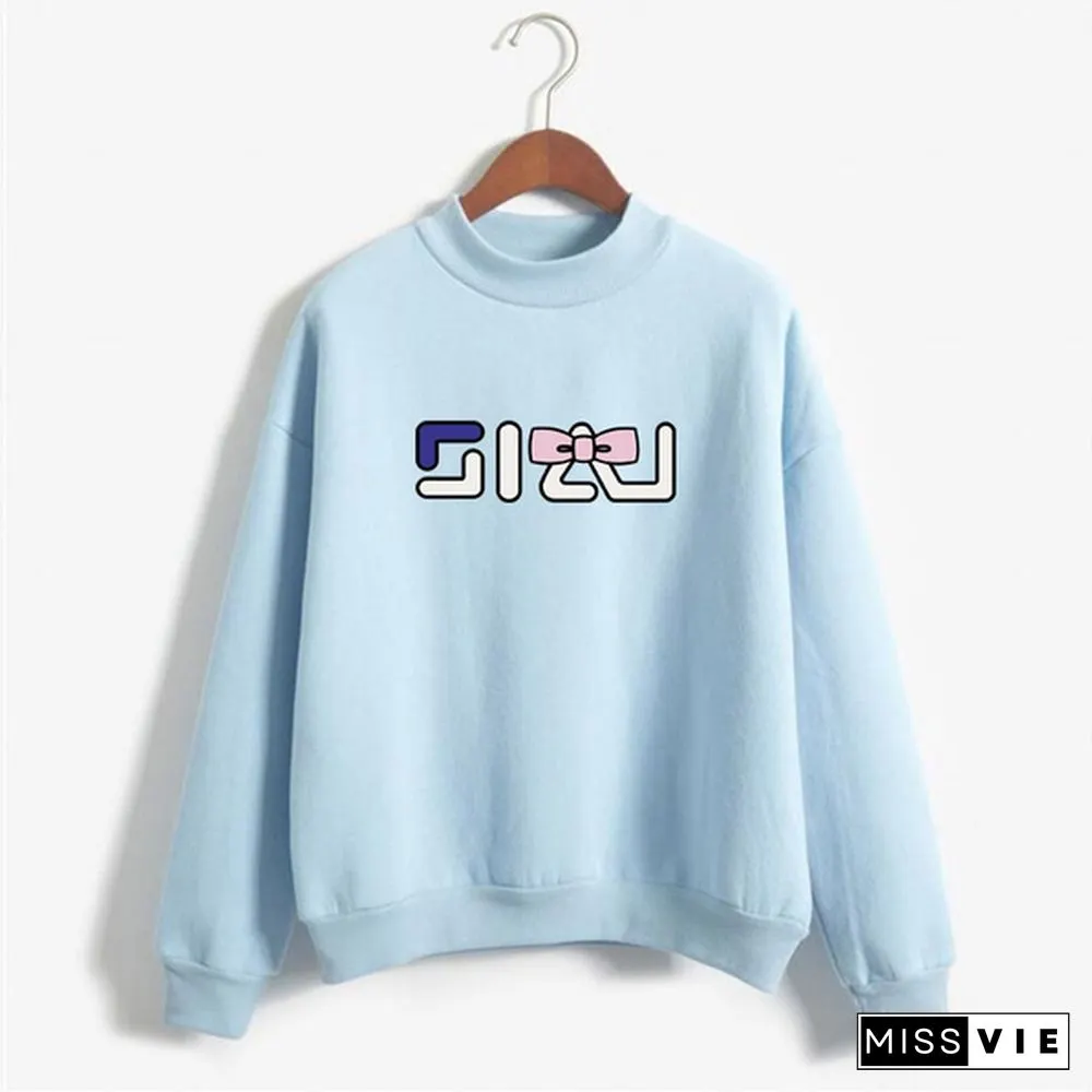 Women's Fashion Print Short Casual Pullover Loose Middle Collar Sweater