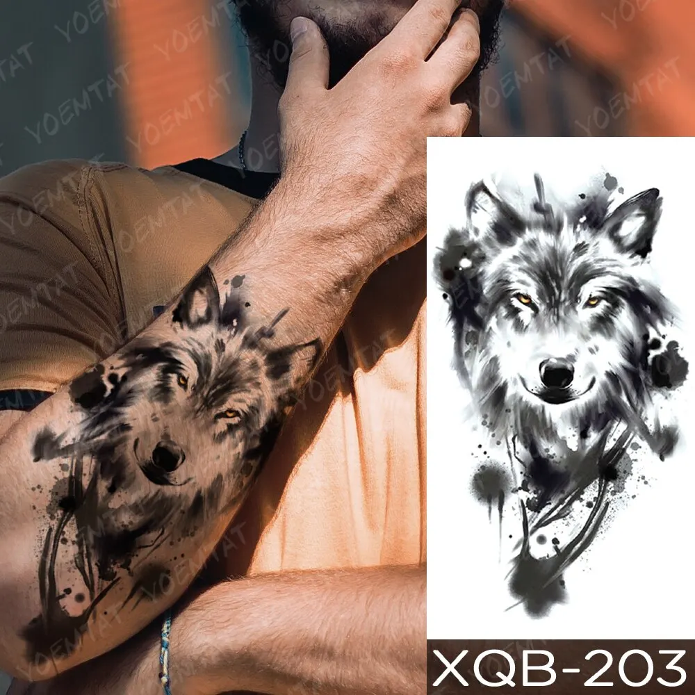 Sdrawing Temporary Tattoo Stickers Fox Lion Tiger Wolf Peony Rose Flowers Leaf Flash Tatto Women Men Body Art Arm Fake Tattoos